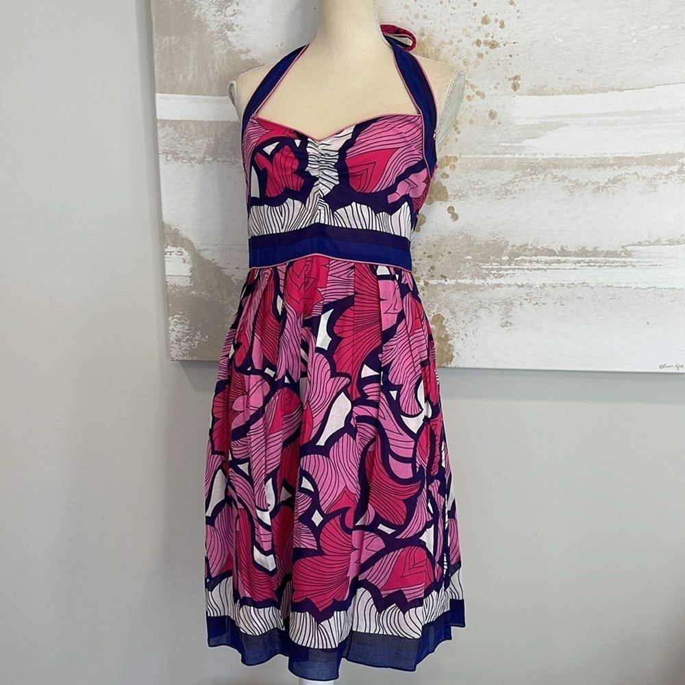 Nicole Miller Studio Womens Dress Size 8 Pink Printed Sheath Knee Length Cotton